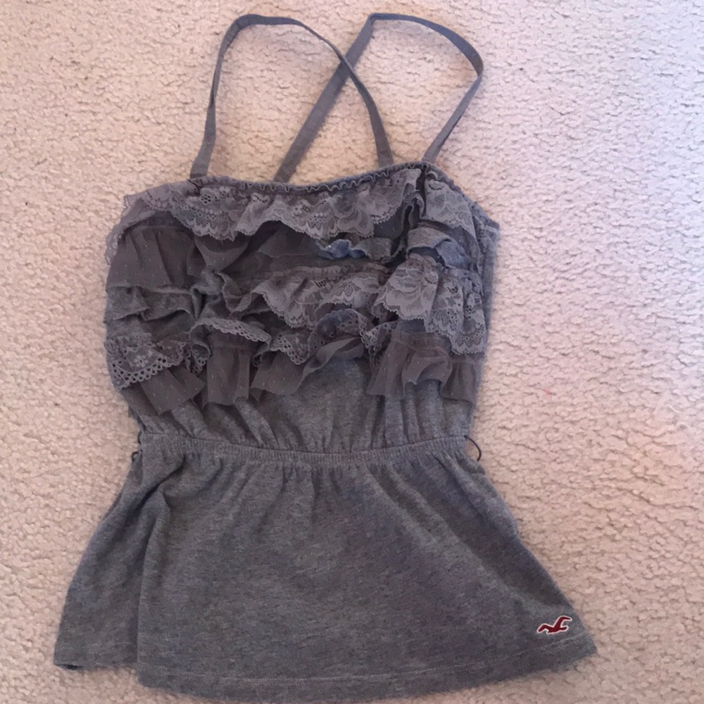 gray criss cross straps blouse